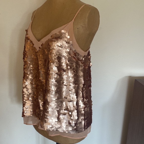 Moulinette Soeurs sz 2 sequin tank top champagne pink small repair at thin strap - Picture 4 of 6